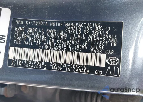 2014 Toyota Corolla S Plus from USA, damaged, VIN 2T1BURHE2EC013217